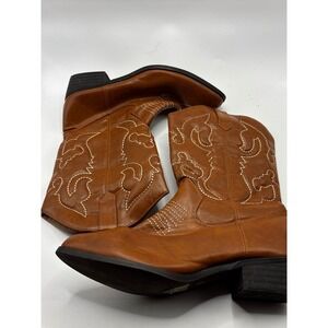 SheSole Tan Faux Leather Western Cowboy Boots Embroidered Size 42